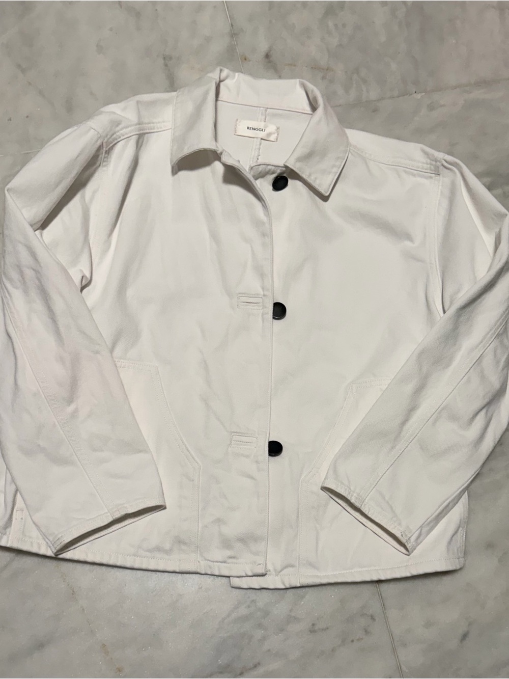 White Denim Button-Front Jacket - Picture 4 of 5